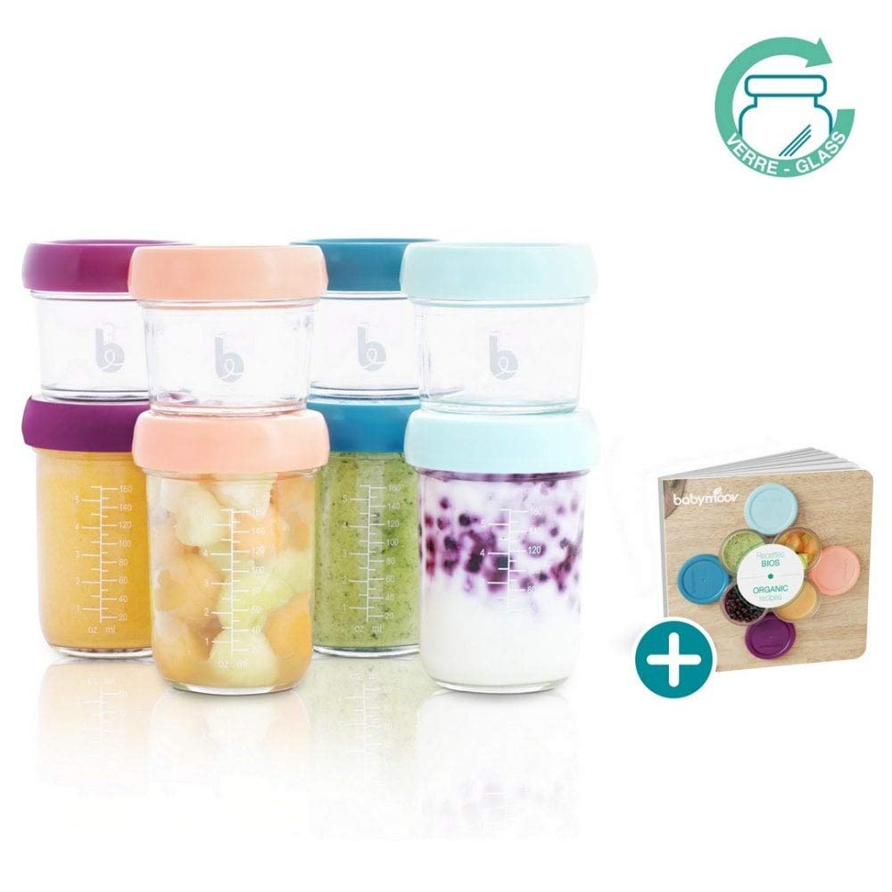 Babymoov Babybols Lot de Pots de Conservation Verre 4x100ml & 4x220 ml - Couvercles Hermétiques