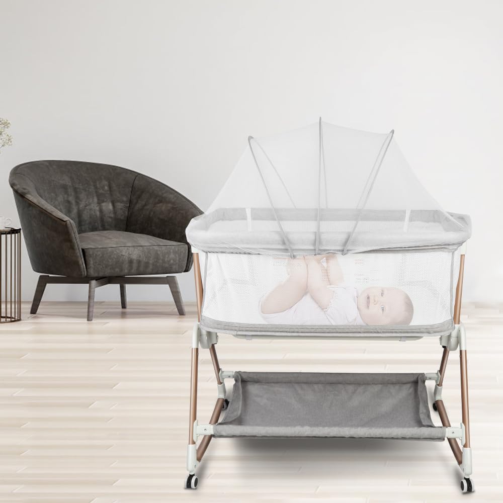 HUOLE Lit Cododo Bebe Berceau Bebe à 4 Niveaux, Couffin pour Dormir Ensemble en Toute Sécurité, Lit d'enfant Portable Facile à Plier pour Nouveau-né/Nourrisson-104 * 52 * 100-110 cm - Blanc cassé