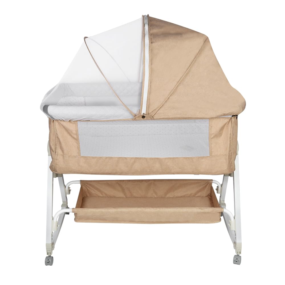 HUOLE Lit Cododo Bebe Berceau Bebe à 4 Niveaux, Couffin pour Dormir Ensemble en Toute Sécurité, Lit d'enfant Portable Facile à Plier pour Nouveau-né/Nourrisson-104 * 52 * 100-110 cm - Blanc cassé