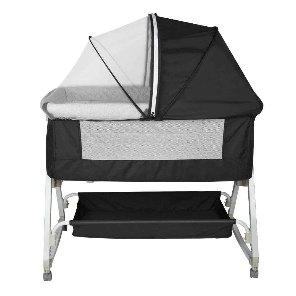 HUOLE Lit Cododo Bebe Berceau Bebe à 4 Niveaux, Couffin pour Dormir Ensemble en Toute Sécurité, Lit d'enfant Portable Facile à Plier pour Nouveau-né/Nourrisson-104 * 52 * 100-110 cm - Blanc cassé