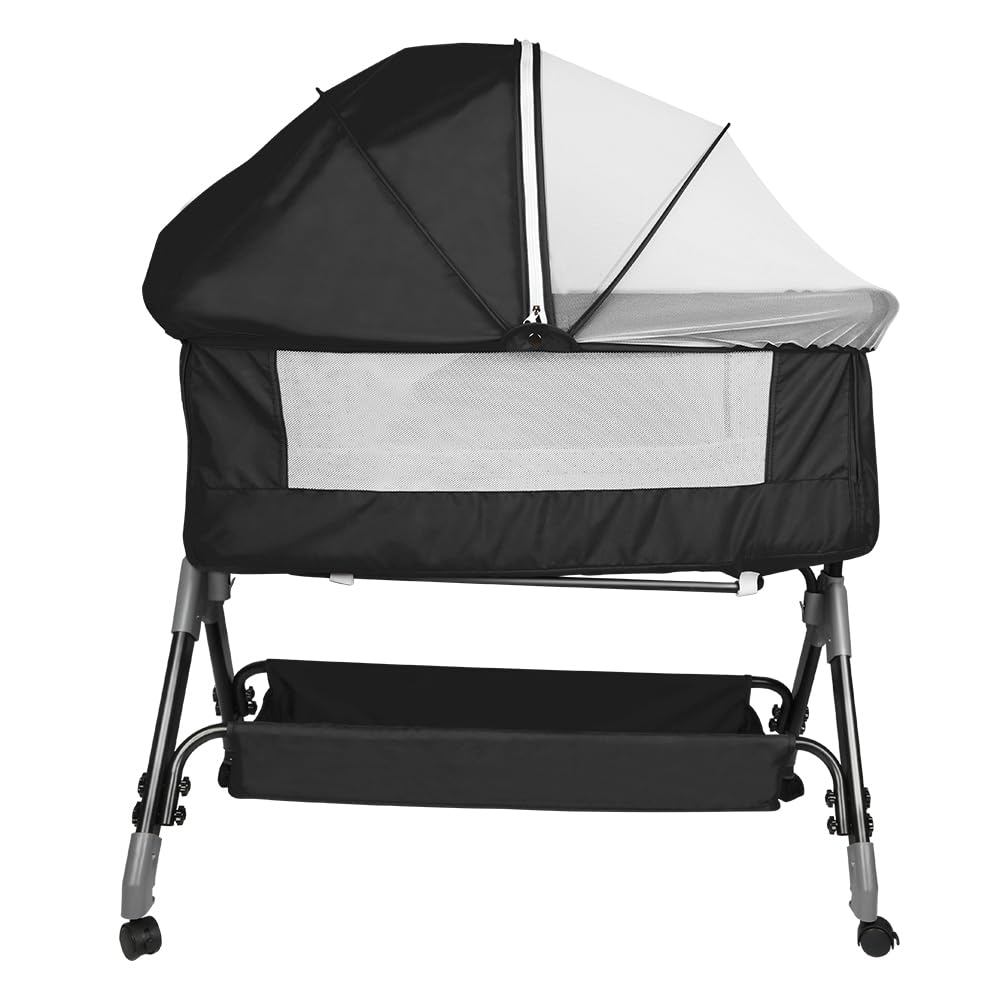 HUOLE Lit Cododo Bebe Berceau Bebe à 4 Niveaux, Couffin pour Dormir Ensemble en Toute Sécurité, Lit d'enfant Portable Facile à Plier pour Nouveau-né/Nourrisson-104 * 52 * 100-110 cm - Blanc cassé