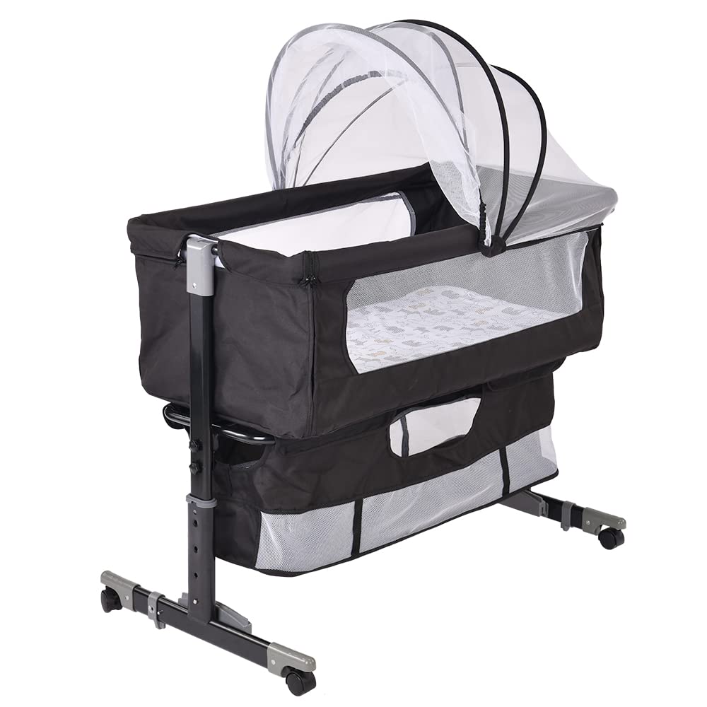 HUOLE Lit Cododo Bebe Berceau Bebe à 4 Niveaux, Couffin pour Dormir Ensemble en Toute Sécurité, Lit d'enfant Portable Facile à Plier pour Nouveau-né/Nourrisson-104 * 52 * 100-110 cm - Blanc cassé