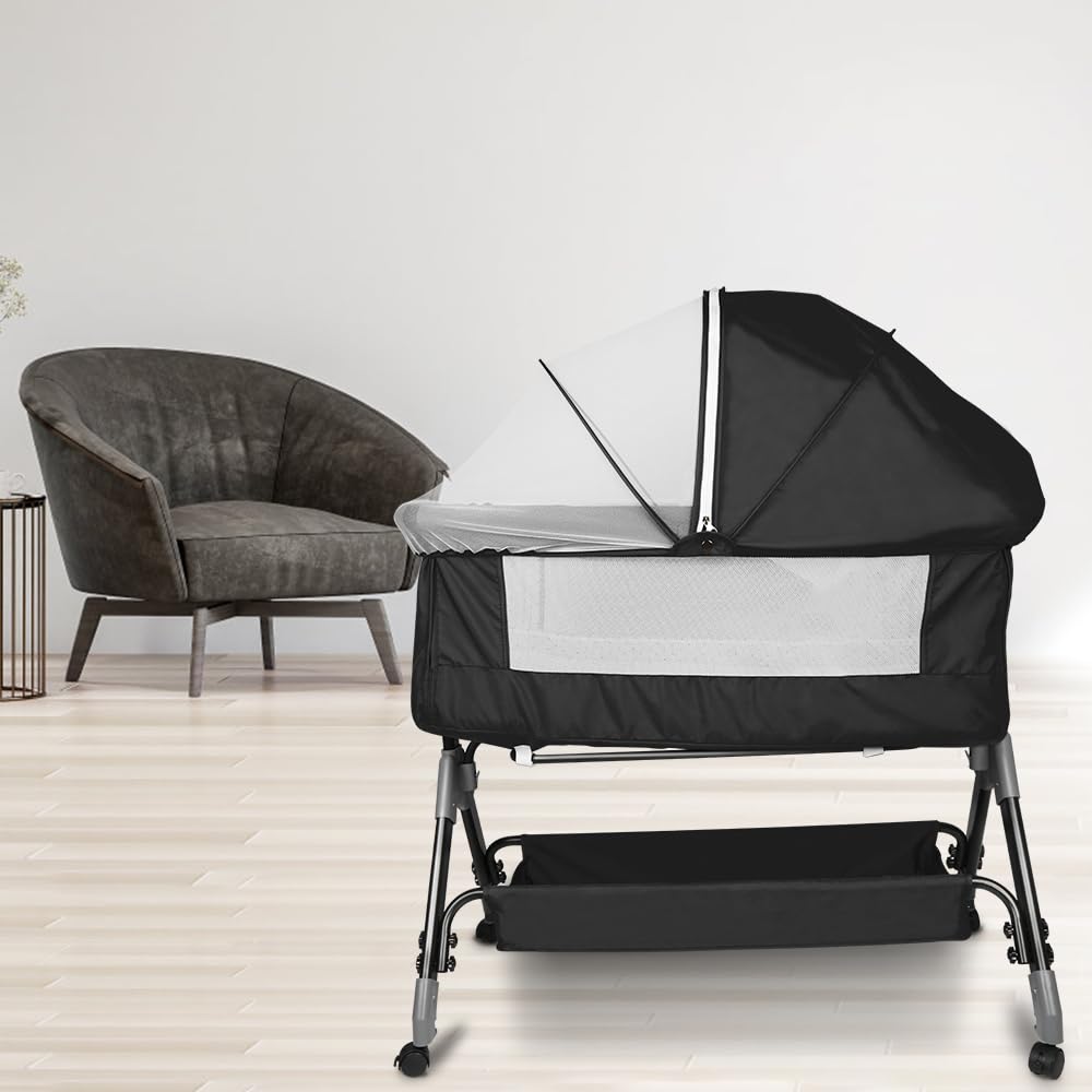 HUOLE Lit Cododo Bebe Berceau Bebe à 4 Niveaux, Couffin pour Dormir Ensemble en Toute Sécurité, Lit d'enfant Portable Facile à Plier pour Nouveau-né/Nourrisson-104 * 52 * 100-110 cm - Blanc cassé