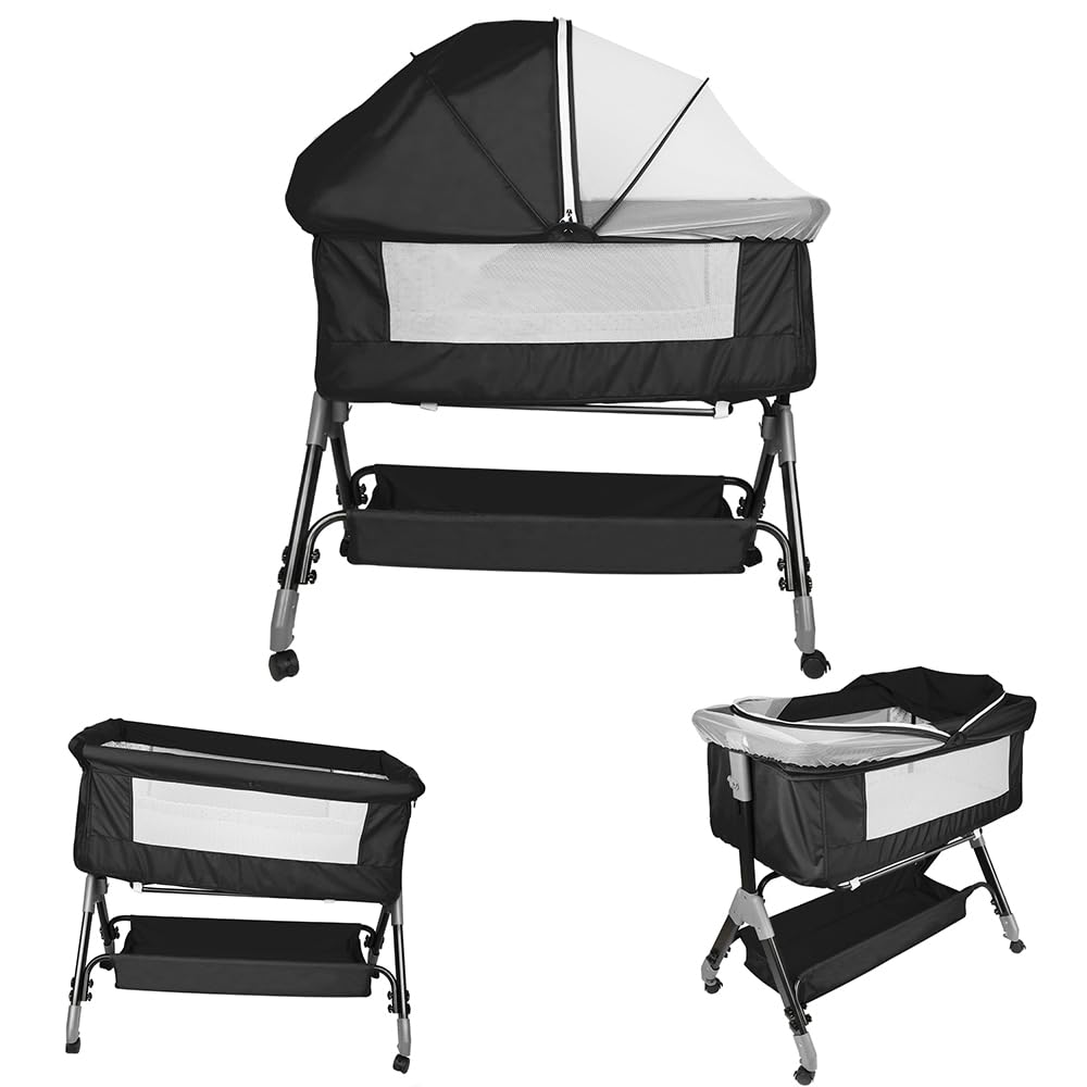 HUOLE Lit Cododo Bebe Berceau Bebe à 4 Niveaux, Couffin pour Dormir Ensemble en Toute Sécurité, Lit d'enfant Portable Facile à Plier pour Nouveau-né/Nourrisson-104 * 52 * 100-110 cm - Blanc cassé