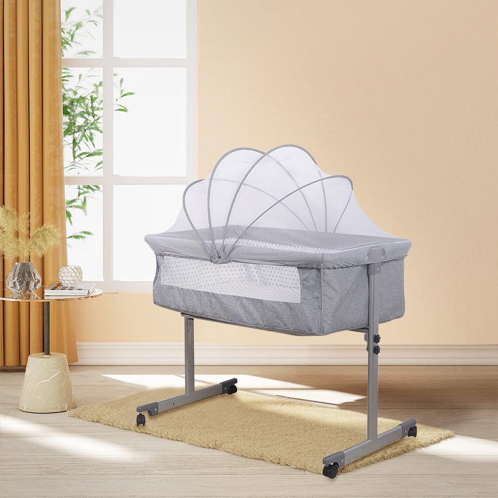 HUOLE Lit Cododo Bebe Berceau Bebe à 4 Niveaux, Couffin pour Dormir Ensemble en Toute Sécurité, Lit d'enfant Portable Facile à Plier pour Nouveau-né/Nourrisson-104 * 52 * 100-110 cm - Blanc cassé