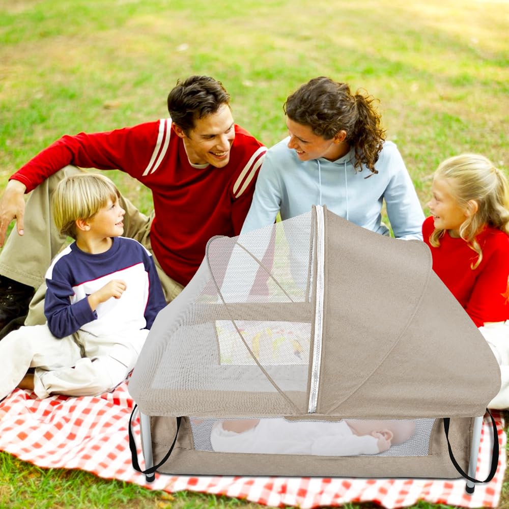 HUOLE Lit Cododo Bebe Berceau Bebe à 4 Niveaux, Couffin pour Dormir Ensemble en Toute Sécurité, Lit d'enfant Portable Facile à Plier pour Nouveau-né/Nourrisson-104 * 52 * 100-110 cm - Blanc cassé