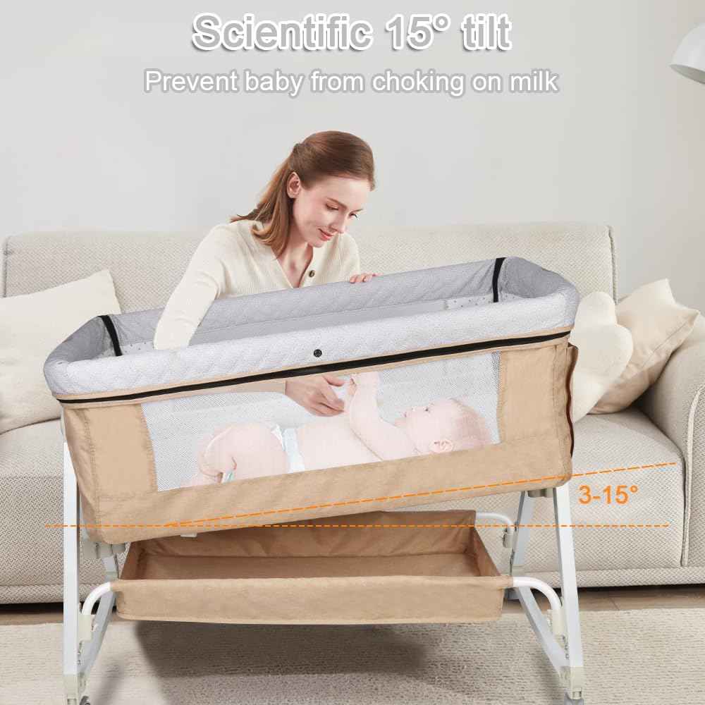 HUOLE Lit Cododo Bebe Berceau Bebe à 4 Niveaux, Couffin pour Dormir Ensemble en Toute Sécurité, Lit d'enfant Portable Facile à Plier pour Nouveau-né/Nourrisson-104 * 52 * 100-110 cm - Blanc cassé
