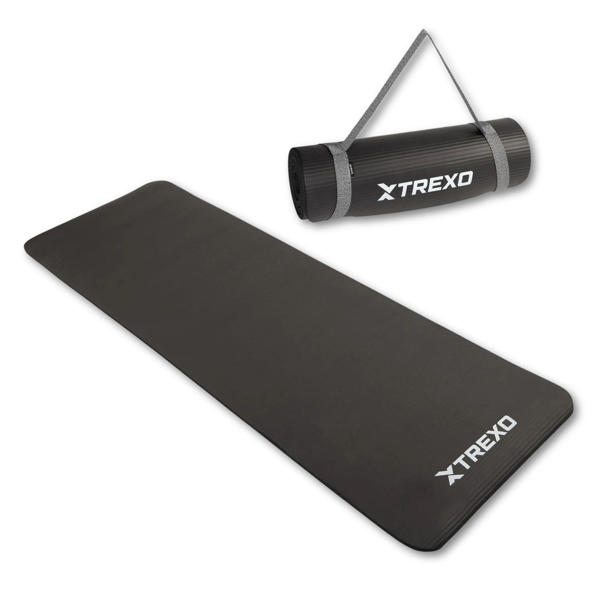 TREXO Tapis d'Exercice en NBR 183 x 61 cm Matériau Exceptionnellement Durable et Flexible 15 mm d'Épaisseur avec Structure Antidérapante dans l'Ensemble avec Sangle pour Porter
