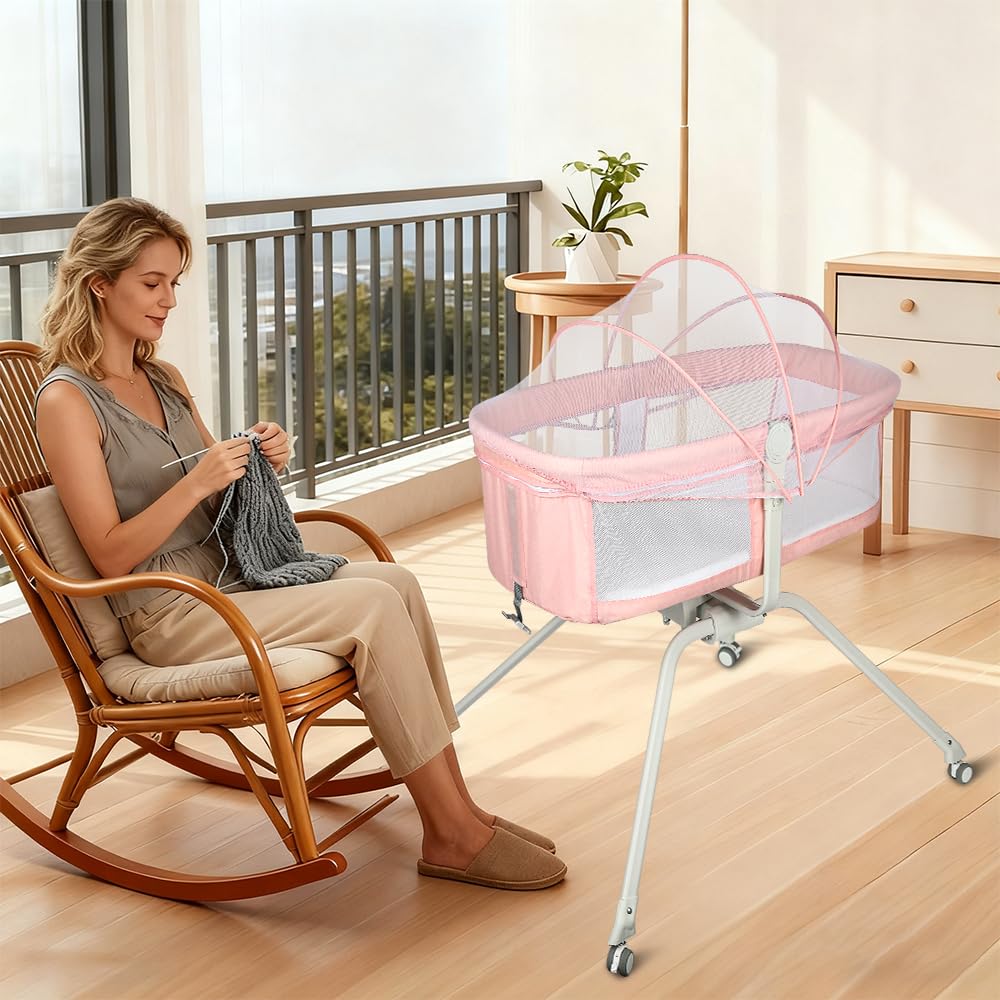 HUOLE Lit Cododo Bebe Berceau Bebe à 4 Niveaux, Couffin pour Dormir Ensemble en Toute Sécurité, Lit d'enfant Portable Facile à Plier pour Nouveau-né/Nourrisson-104 * 52 * 100-110 cm - Blanc cassé
