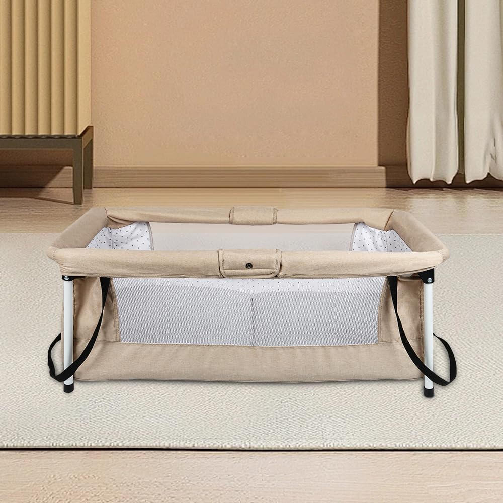 HUOLE Lit Cododo Bebe Berceau Bebe à 4 Niveaux, Couffin pour Dormir Ensemble en Toute Sécurité, Lit d'enfant Portable Facile à Plier pour Nouveau-né/Nourrisson-104 * 52 * 100-110 cm - Blanc cassé