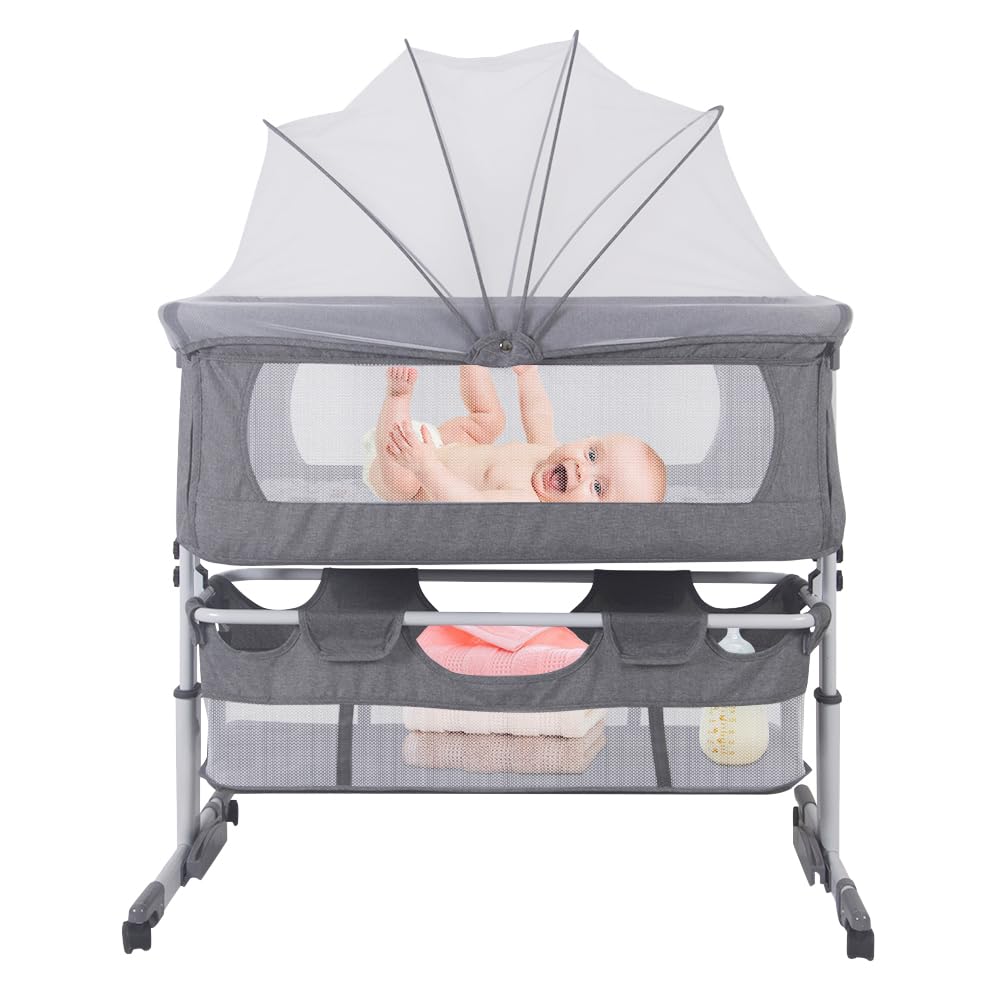 HUOLE Lit Cododo Bebe Berceau Bebe à 4 Niveaux, Couffin pour Dormir Ensemble en Toute Sécurité, Lit d'enfant Portable Facile à Plier pour Nouveau-né/Nourrisson-104 * 52 * 100-110 cm - Blanc cassé