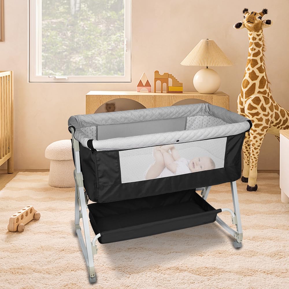 HUOLE Lit Cododo Bebe Berceau Bebe à 4 Niveaux, Couffin pour Dormir Ensemble en Toute Sécurité, Lit d'enfant Portable Facile à Plier pour Nouveau-né/Nourrisson-104 * 52 * 100-110 cm - Blanc cassé