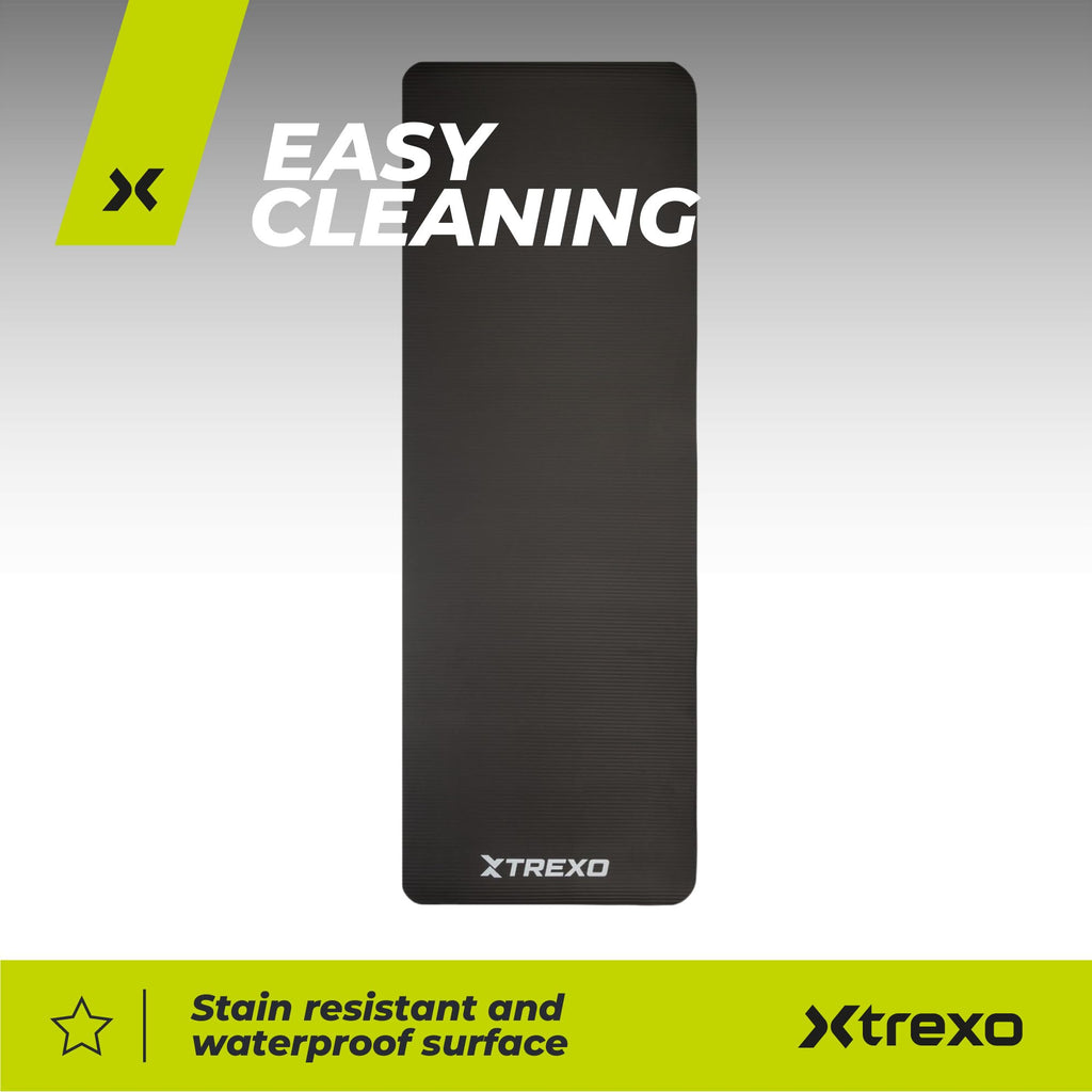 TREXO Tapis d'Exercice en NBR 183 x 61 cm Matériau Exceptionnellement Durable et Flexible 15 mm d'Épaisseur avec Structure Antidérapante dans l'Ensemble avec Sangle pour Porter