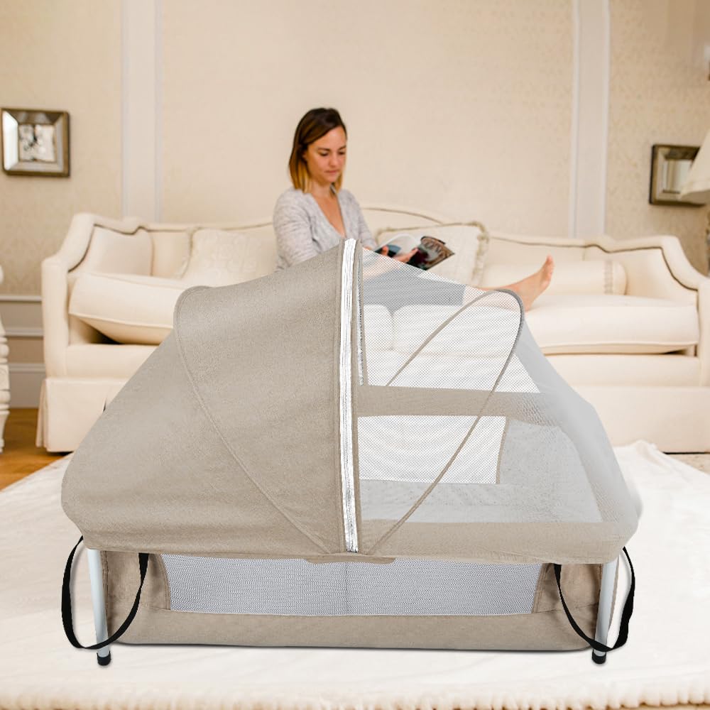 HUOLE Lit Cododo Bebe Berceau Bebe à 4 Niveaux, Couffin pour Dormir Ensemble en Toute Sécurité, Lit d'enfant Portable Facile à Plier pour Nouveau-né/Nourrisson-104 * 52 * 100-110 cm - Blanc cassé