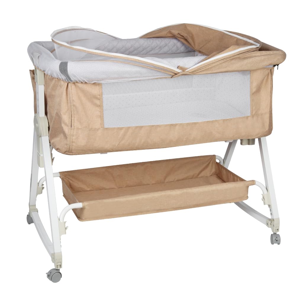 HUOLE Lit Cododo Bebe Berceau Bebe à 4 Niveaux, Couffin pour Dormir Ensemble en Toute Sécurité, Lit d'enfant Portable Facile à Plier pour Nouveau-né/Nourrisson-104 * 52 * 100-110 cm - Blanc cassé