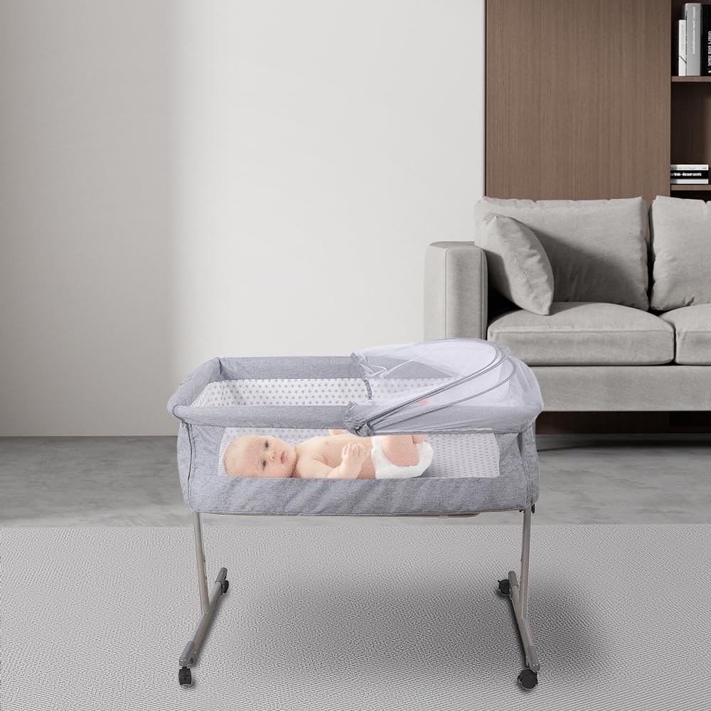 HUOLE Lit Cododo Bebe Berceau Bebe à 4 Niveaux, Couffin pour Dormir Ensemble en Toute Sécurité, Lit d'enfant Portable Facile à Plier pour Nouveau-né/Nourrisson-104 * 52 * 100-110 cm - Blanc cassé