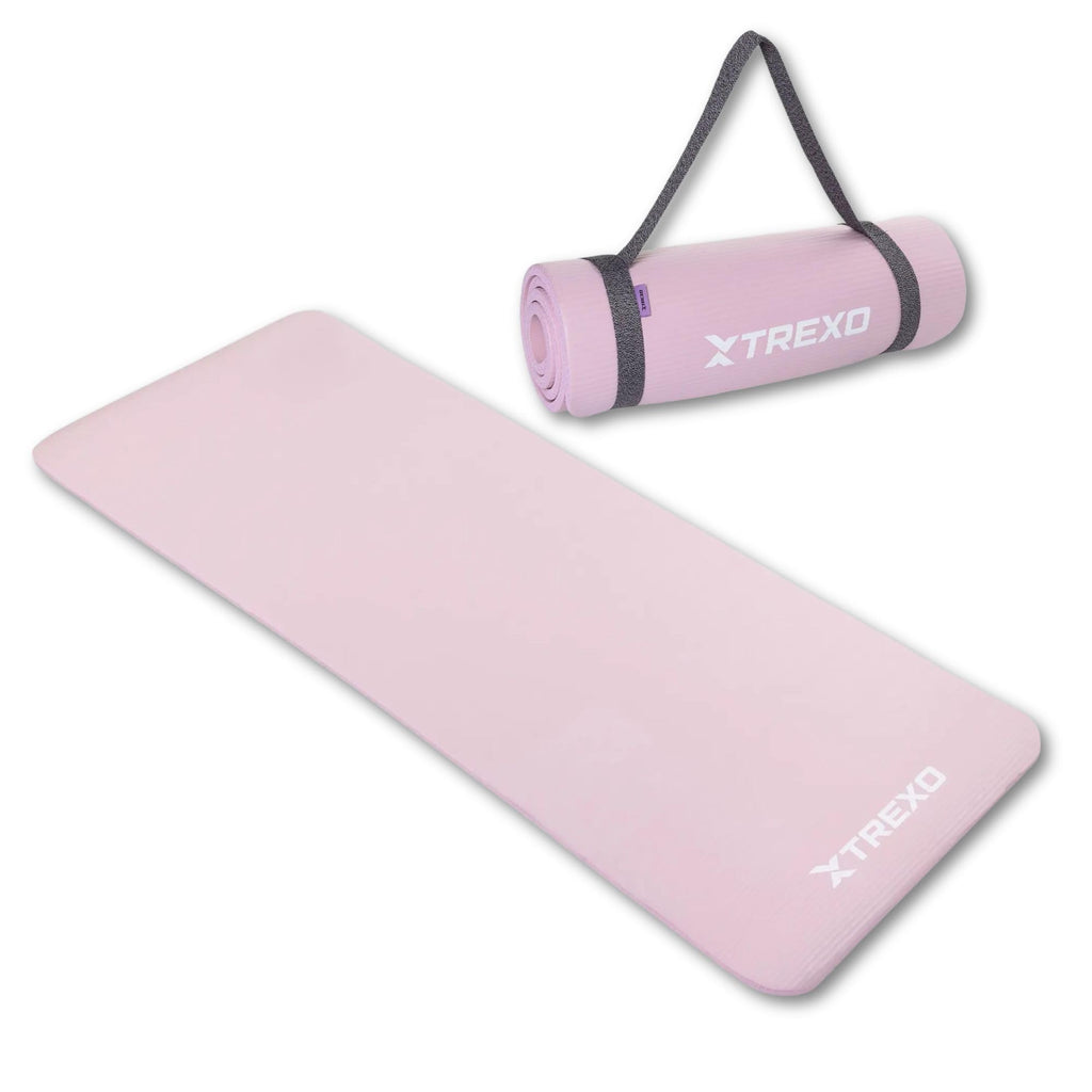 TREXO Tapis d'Exercice en NBR 183 x 61 cm Matériau Exceptionnellement Durable et Flexible 15 mm d'Épaisseur avec Structure Antidérapante dans l'Ensemble avec Sangle pour Porter