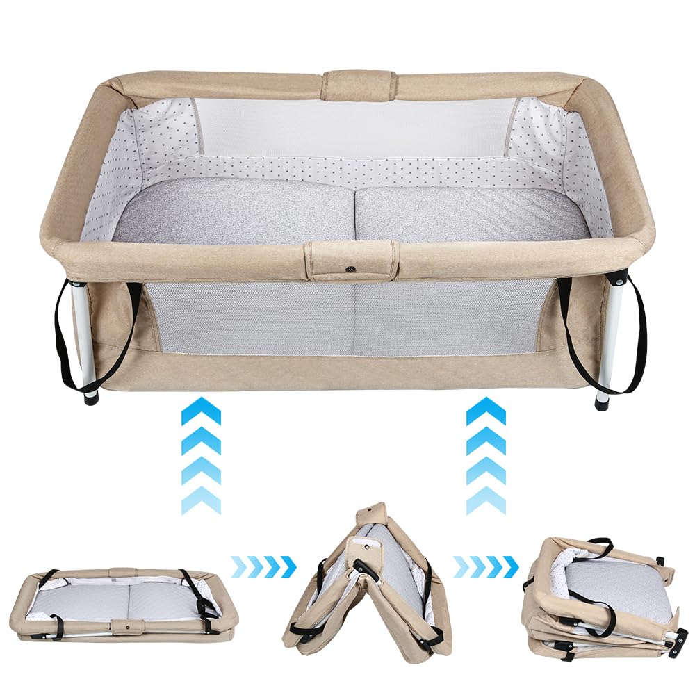 HUOLE Lit Cododo Bebe Berceau Bebe à 4 Niveaux, Couffin pour Dormir Ensemble en Toute Sécurité, Lit d'enfant Portable Facile à Plier pour Nouveau-né/Nourrisson-104 * 52 * 100-110 cm - Blanc cassé