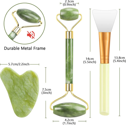 MELLIEX Jade Roller et Gua Sha Visage Masseur, kit de Rouleau de Jade Anti-vieillissement Naturel pour Yeux, Visage, Cou