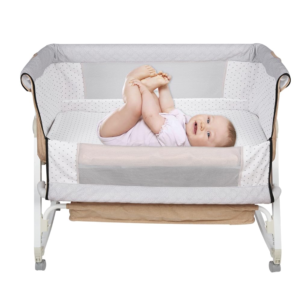 HUOLE Lit Cododo Bebe Berceau Bebe à 4 Niveaux, Couffin pour Dormir Ensemble en Toute Sécurité, Lit d'enfant Portable Facile à Plier pour Nouveau-né/Nourrisson-104 * 52 * 100-110 cm - Blanc cassé