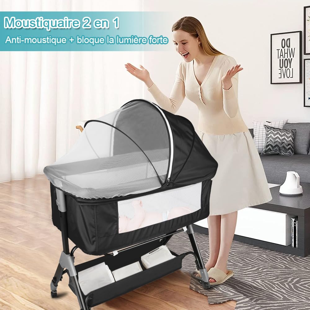 HUOLE Lit Cododo Bebe Berceau Bebe à 4 Niveaux, Couffin pour Dormir Ensemble en Toute Sécurité, Lit d'enfant Portable Facile à Plier pour Nouveau-né/Nourrisson-104 * 52 * 100-110 cm - Blanc cassé