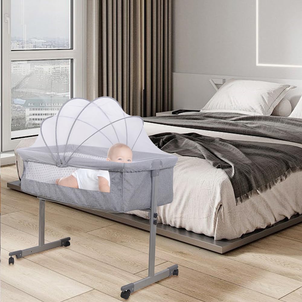 HUOLE Lit Cododo Bebe Berceau Bebe à 4 Niveaux, Couffin pour Dormir Ensemble en Toute Sécurité, Lit d'enfant Portable Facile à Plier pour Nouveau-né/Nourrisson-104 * 52 * 100-110 cm - Blanc cassé