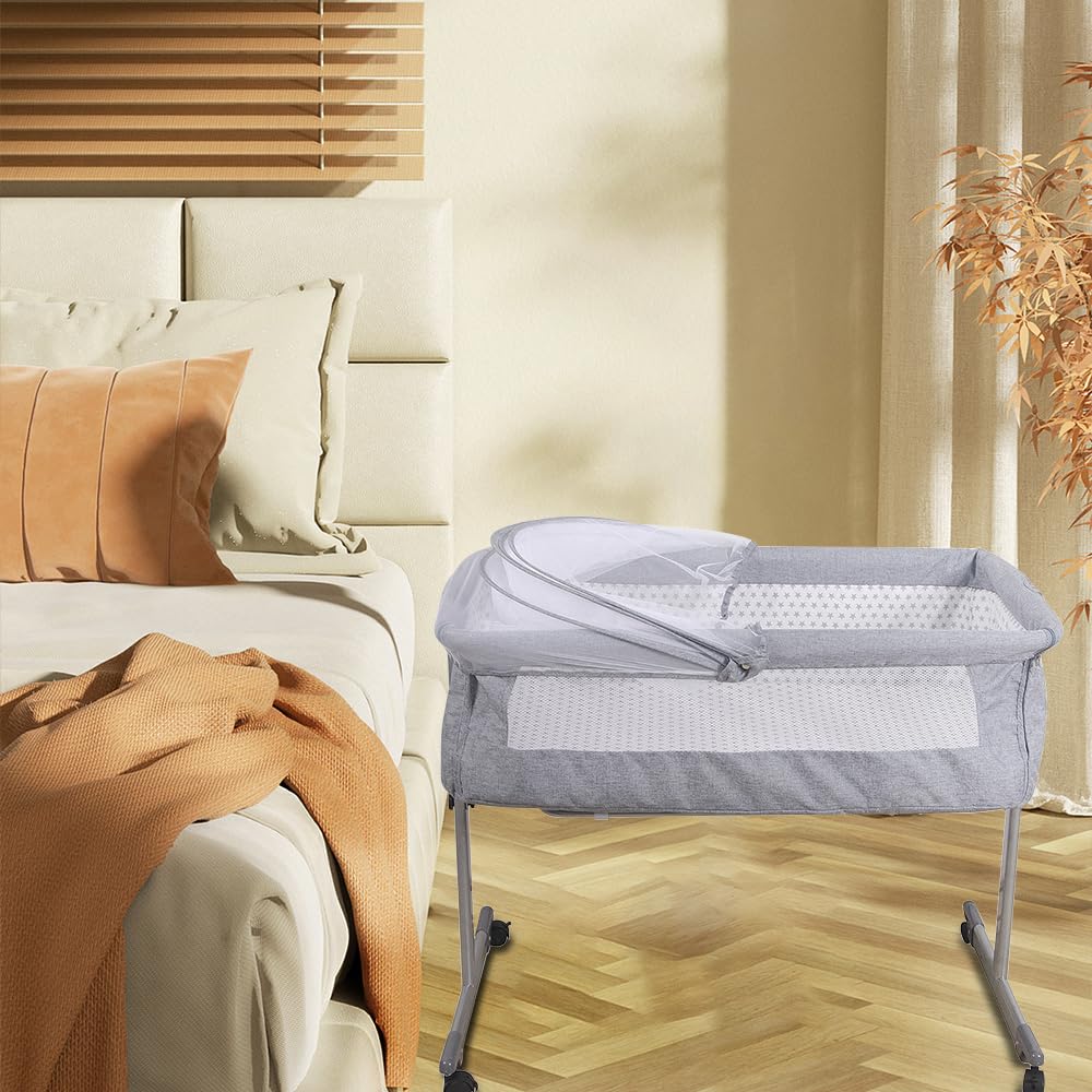 HUOLE Lit Cododo Bebe Berceau Bebe à 4 Niveaux, Couffin pour Dormir Ensemble en Toute Sécurité, Lit d'enfant Portable Facile à Plier pour Nouveau-né/Nourrisson-104 * 52 * 100-110 cm - Blanc cassé