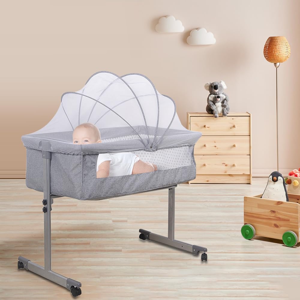 HUOLE Lit Cododo Bebe Berceau Bebe à 4 Niveaux, Couffin pour Dormir Ensemble en Toute Sécurité, Lit d'enfant Portable Facile à Plier pour Nouveau-né/Nourrisson-104 * 52 * 100-110 cm - Blanc cassé
