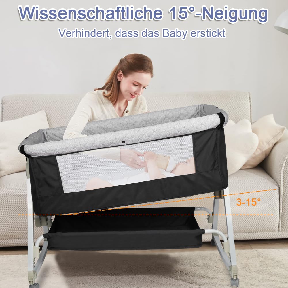 HUOLE Lit Cododo Bebe Berceau Bebe à 4 Niveaux, Couffin pour Dormir Ensemble en Toute Sécurité, Lit d'enfant Portable Facile à Plier pour Nouveau-né/Nourrisson-104 * 52 * 100-110 cm - Blanc cassé