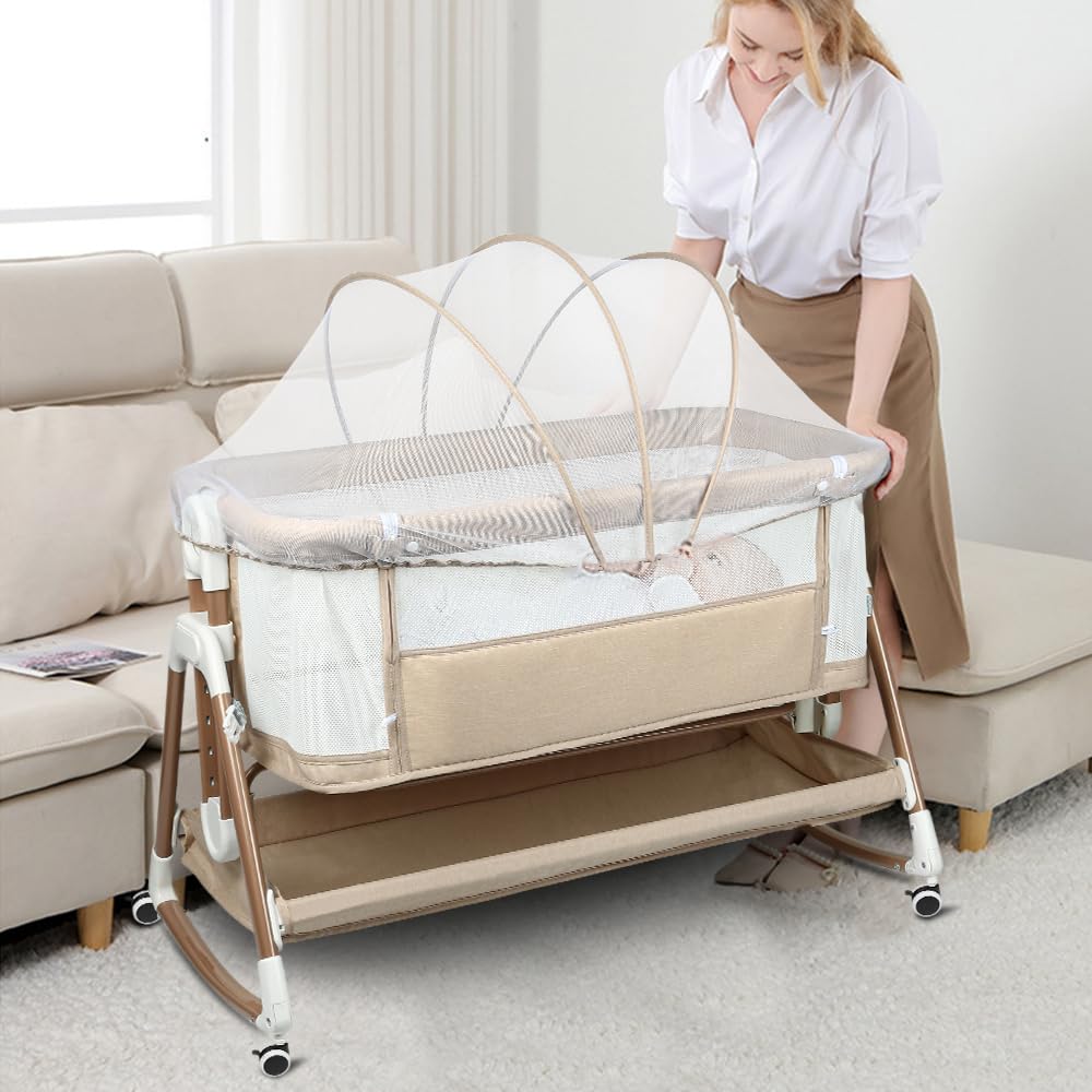 HUOLE Lit Cododo Bebe Berceau Bebe à 4 Niveaux, Couffin pour Dormir Ensemble en Toute Sécurité, Lit d'enfant Portable Facile à Plier pour Nouveau-né/Nourrisson-104 * 52 * 100-110 cm - Blanc cassé