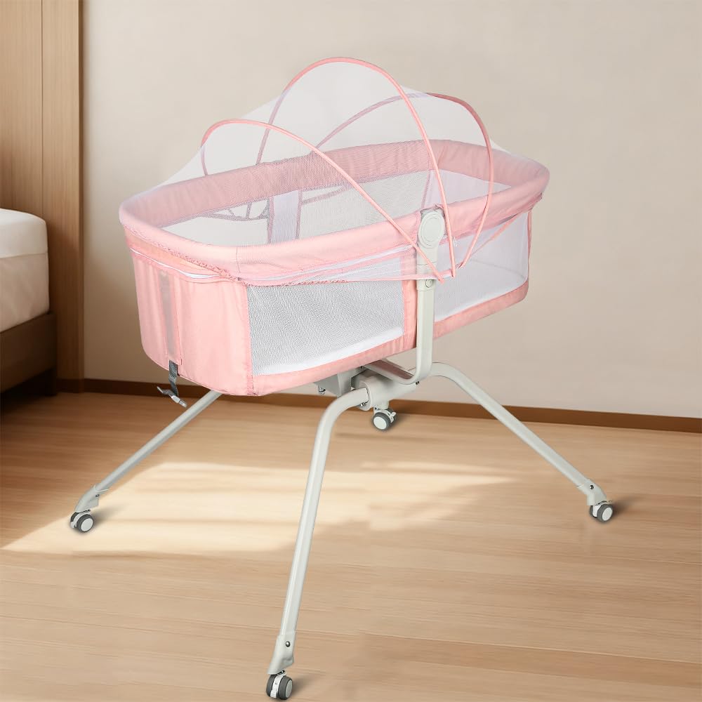 HUOLE Lit Cododo Bebe Berceau Bebe à 4 Niveaux, Couffin pour Dormir Ensemble en Toute Sécurité, Lit d'enfant Portable Facile à Plier pour Nouveau-né/Nourrisson-104 * 52 * 100-110 cm - Blanc cassé