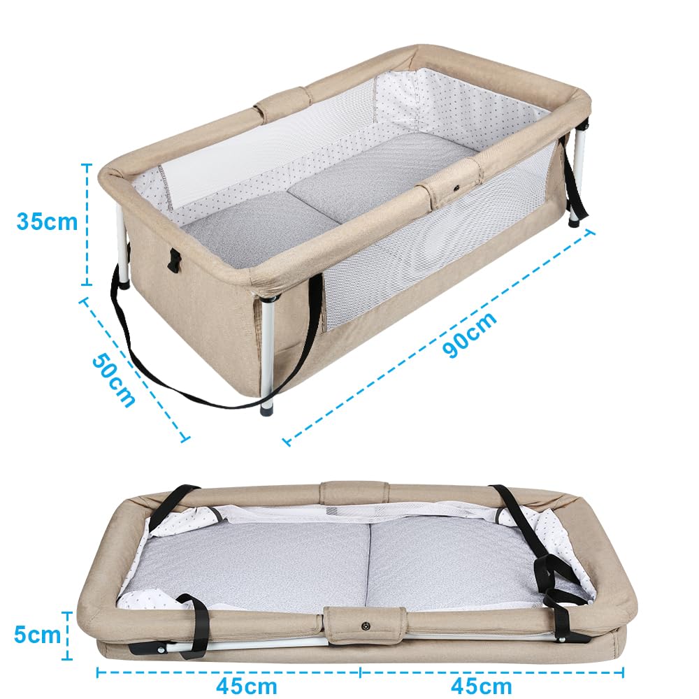 HUOLE Lit Cododo Bebe Berceau Bebe à 4 Niveaux, Couffin pour Dormir Ensemble en Toute Sécurité, Lit d'enfant Portable Facile à Plier pour Nouveau-né/Nourrisson-104 * 52 * 100-110 cm - Blanc cassé