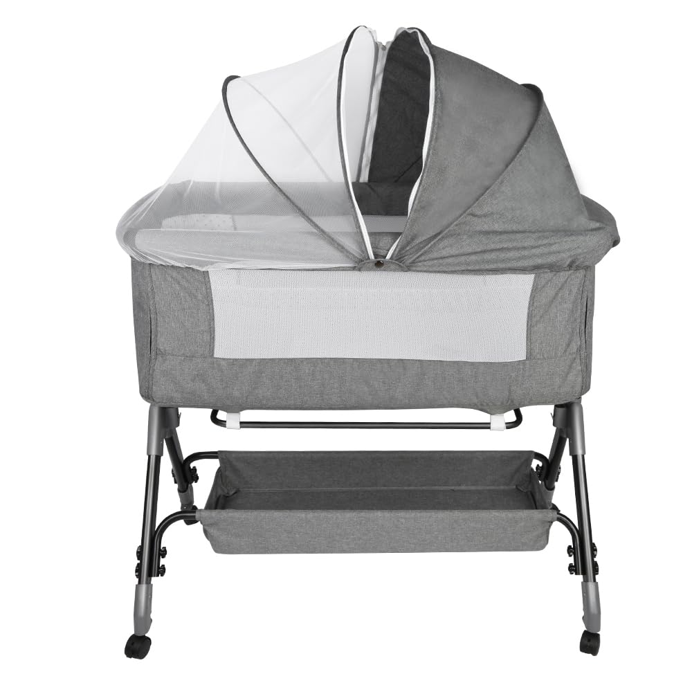 HUOLE Lit Cododo Bebe Berceau Bebe à 4 Niveaux, Couffin pour Dormir Ensemble en Toute Sécurité, Lit d'enfant Portable Facile à Plier pour Nouveau-né/Nourrisson-104 * 52 * 100-110 cm - Blanc cassé