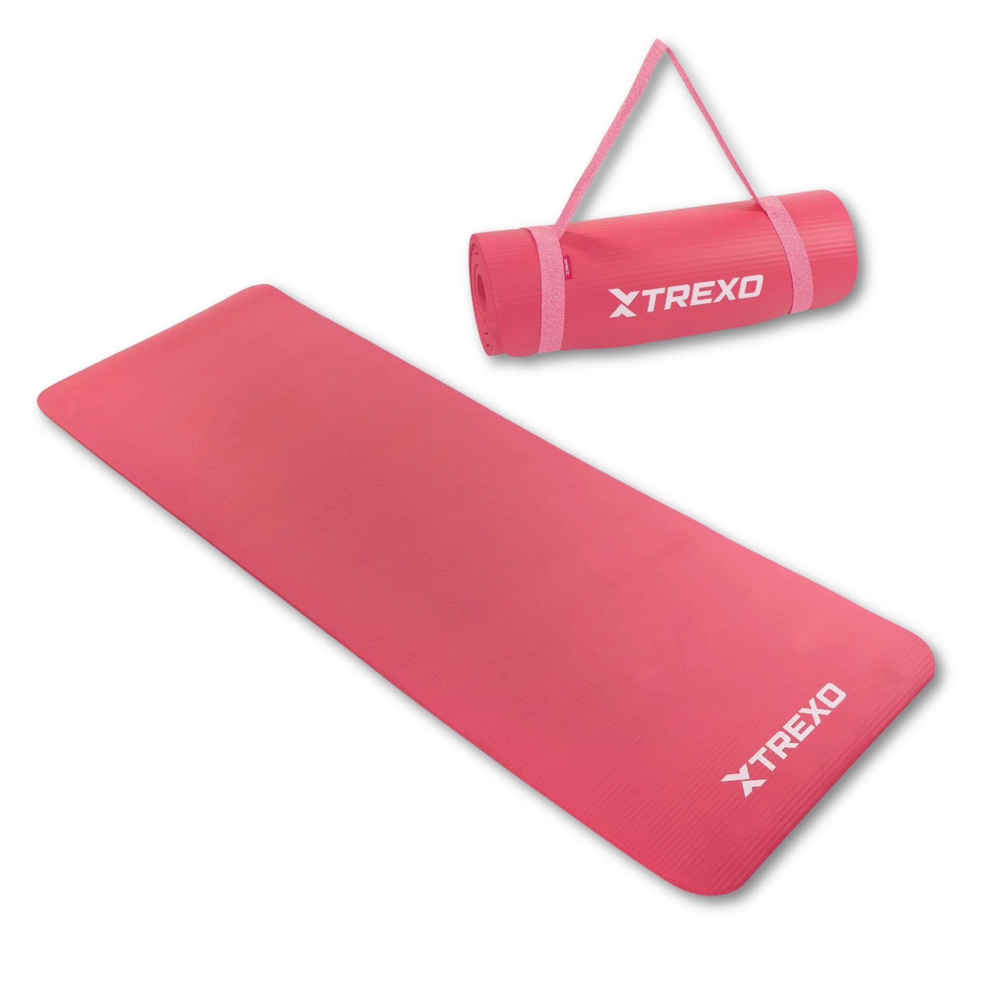 TREXO Tapis d'Exercice en NBR 183 x 61 cm Matériau Exceptionnellement Durable et Flexible 15 mm d'Épaisseur avec Structure Antidérapante dans l'Ensemble avec Sangle pour Porter
