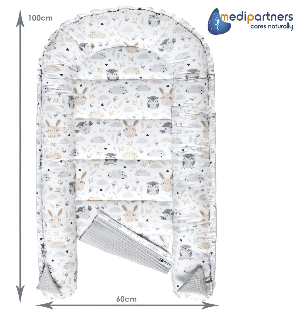 Medi Partners Reducteur de Lit Bebe - Réducteur Bébé 100x60x15cm Cocon et Naissance couffin Nid d'ange 100% Coton Gaufre (Glade avec Gaufre Grise)
