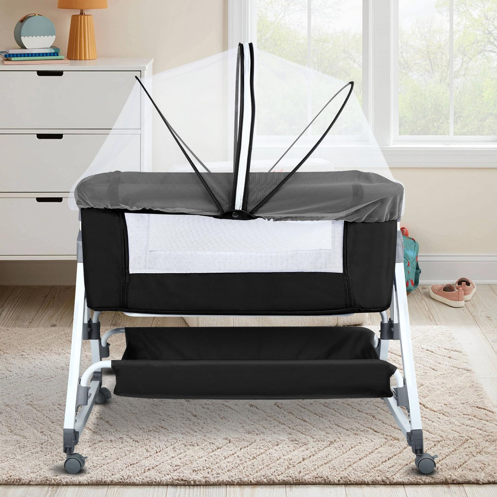 HUOLE Lit Cododo Bebe Berceau Bebe à 4 Niveaux, Couffin pour Dormir Ensemble en Toute Sécurité, Lit d'enfant Portable Facile à Plier pour Nouveau-né/Nourrisson-104 * 52 * 100-110 cm - Blanc cassé