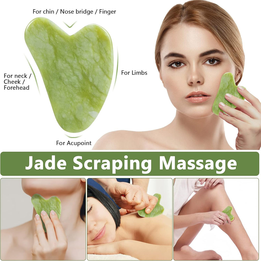 MELLIEX Jade Roller et Gua Sha Visage Masseur, kit de Rouleau de Jade Anti-vieillissement Naturel pour Yeux, Visage, Cou