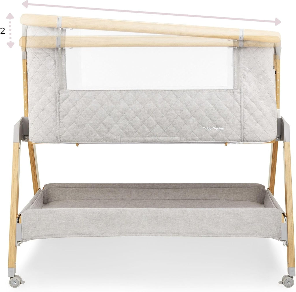 Moby-System Dreemy Lit SupéRieur 3 en 1 - Berceau Pliable avec Couffin Bebe - Hauteur 7 Niveaux, roulettes Transport, ÉTagère sous Lit - pour Enfants jusqu'à 9 kg