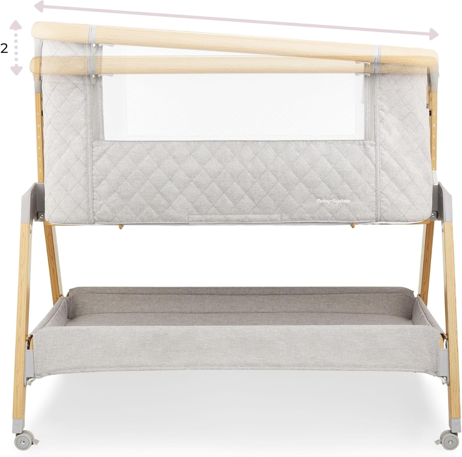 Moby-System Dreemy Lit SupéRieur 3 en 1 - Berceau Pliable avec Couffin Bebe - Hauteur 7 Niveaux, roulettes Transport, ÉTagère sous Lit - pour Enfants jusqu'à 9 kg