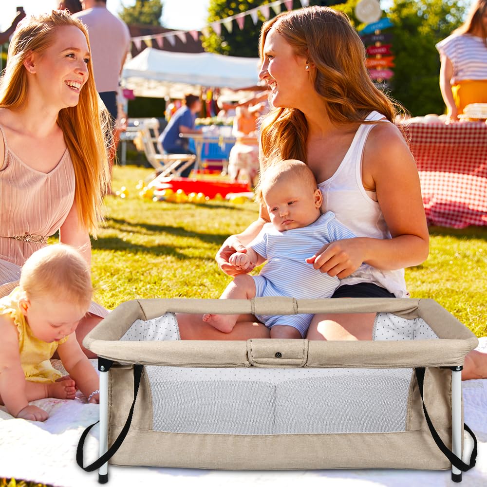 HUOLE Lit Cododo Bebe Berceau Bebe à 4 Niveaux, Couffin pour Dormir Ensemble en Toute Sécurité, Lit d'enfant Portable Facile à Plier pour Nouveau-né/Nourrisson-104 * 52 * 100-110 cm - Blanc cassé