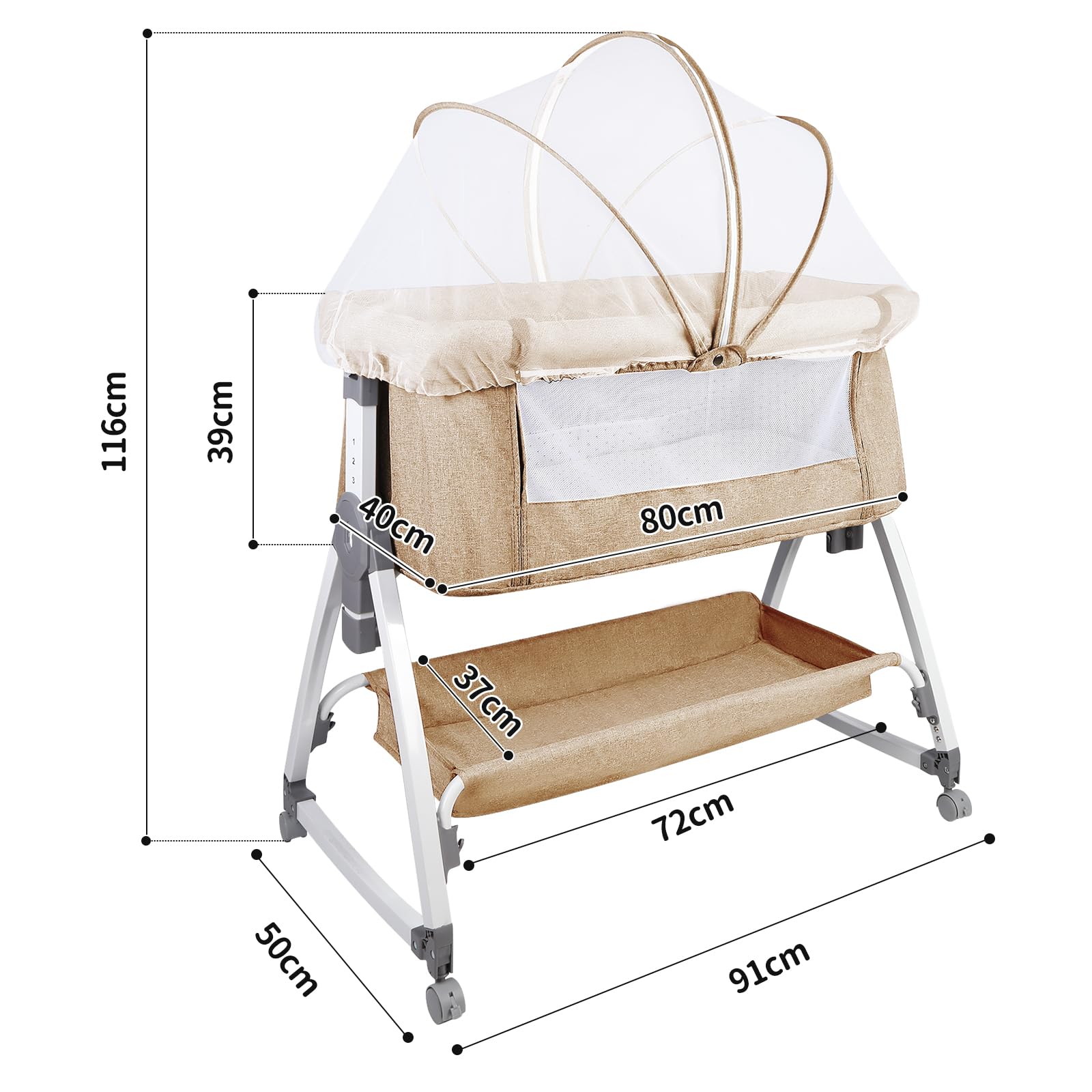 HUOLE Lit Cododo Bebe Berceau Bebe à 4 Niveaux, Couffin pour Dormir Ensemble en Toute Sécurité, Lit d'enfant Portable Facile à Plier pour Nouveau-né/Nourrisson-104 * 52 * 100-110 cm - Blanc cassé