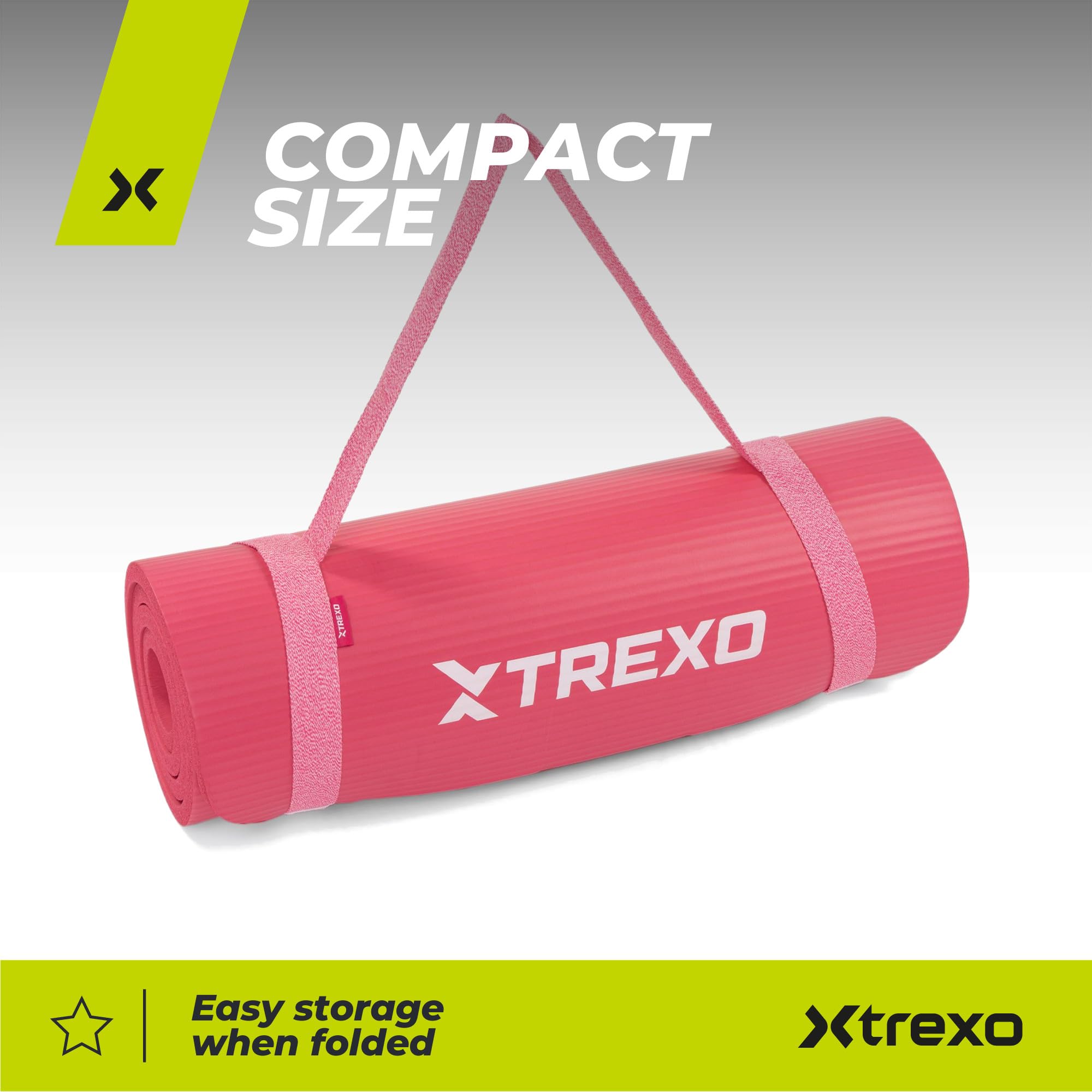 TREXO Tapis d'Exercice en NBR 183 x 61 cm Matériau Exceptionnellement Durable et Flexible 15 mm d'Épaisseur avec Structure Antidérapante dans l'Ensemble avec Sangle pour Porter