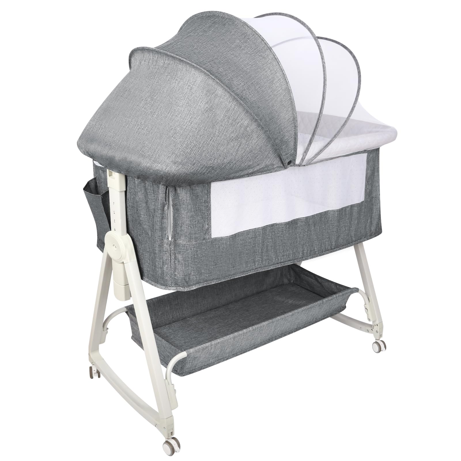 HUOLE Lit Cododo Bebe Berceau Bebe à 4 Niveaux, Couffin pour Dormir Ensemble en Toute Sécurité, Lit d'enfant Portable Facile à Plier pour Nouveau-né/Nourrisson-104 * 52 * 100-110 cm - Blanc cassé
