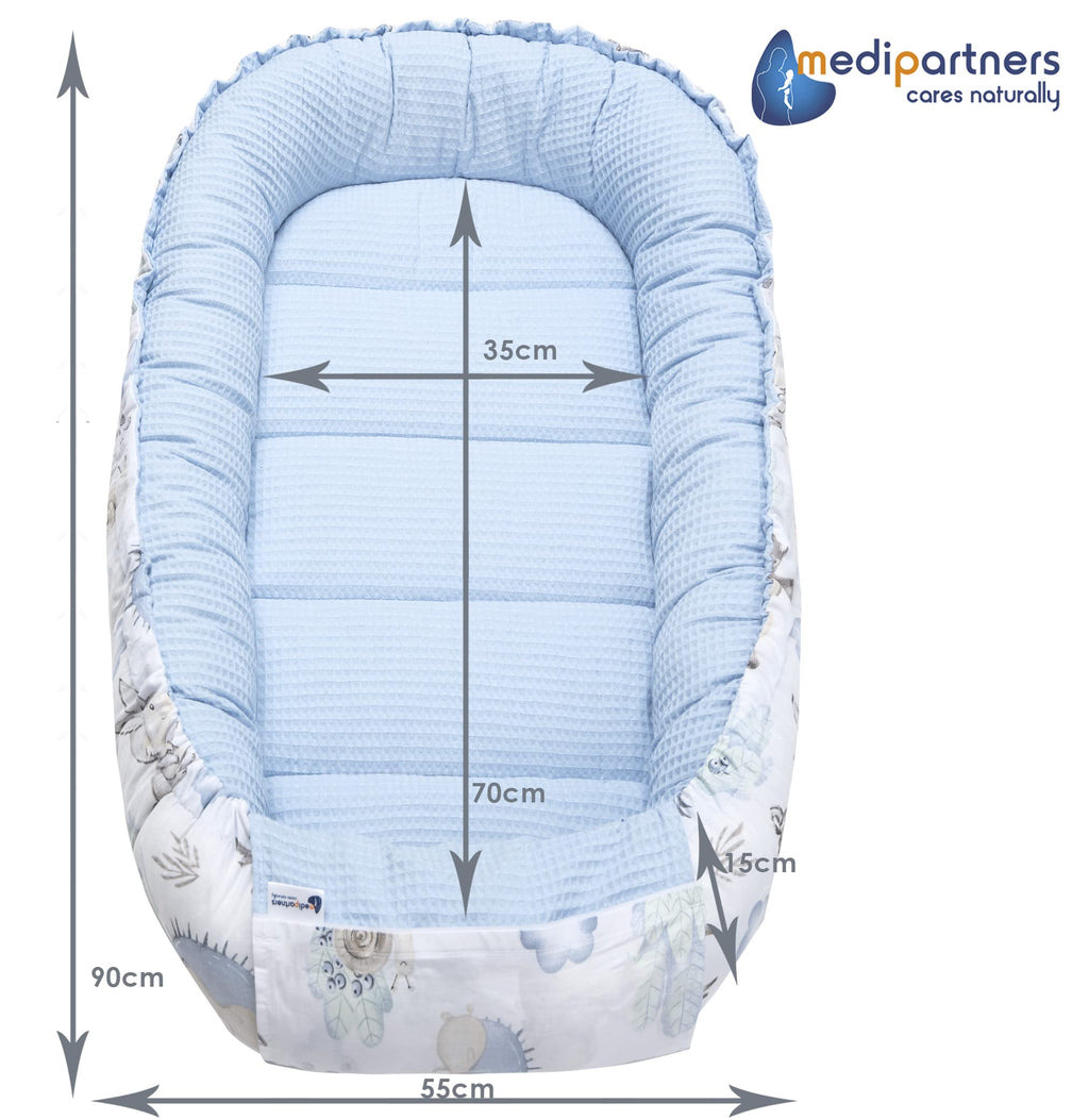 Medi Partners Reducteur de Lit Bebe - Réducteur Bébé 100x60x15cm Cocon et Naissance couffin Nid d'ange 100% Coton Gaufre (Glade avec Gaufre Grise)