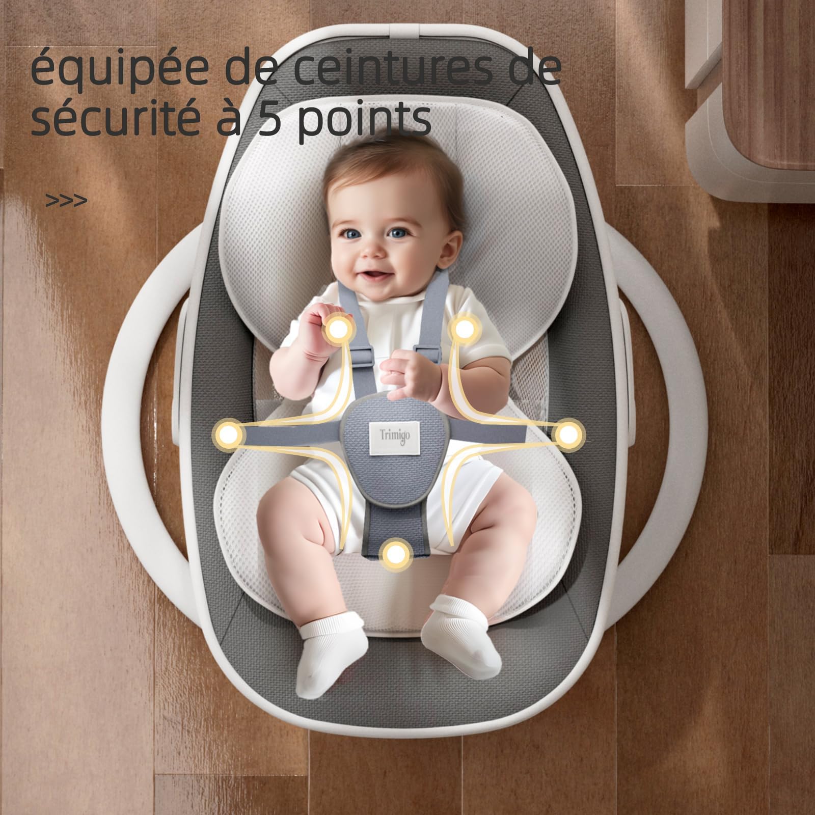 transat bébé électrique balancoire bébé Réglable inclinaison, rotation 180°, 5 modes de balancement, musique et télécommande - Jusqu'à 18 kg (Gris)