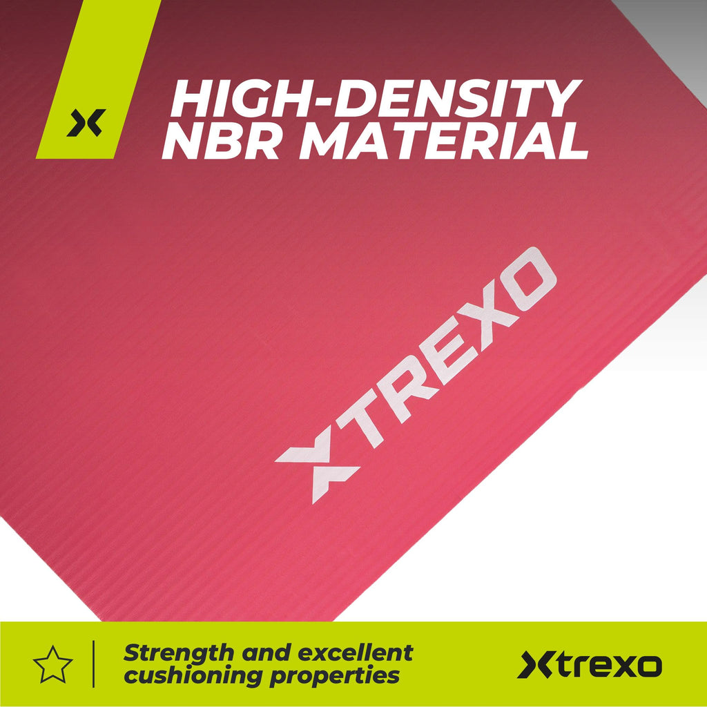 TREXO Tapis d'Exercice en NBR 183 x 61 cm Matériau Exceptionnellement Durable et Flexible 15 mm d'Épaisseur avec Structure Antidérapante dans l'Ensemble avec Sangle pour Porter