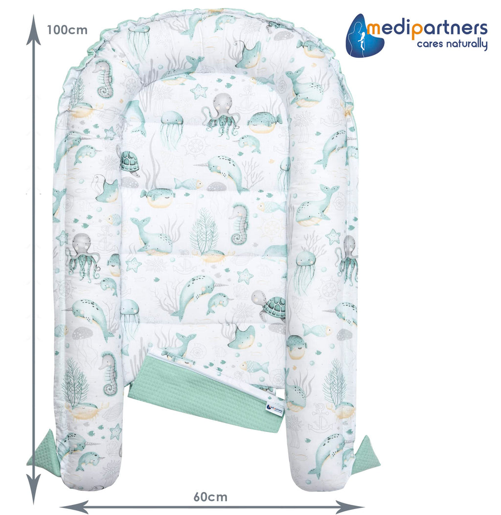 Medi Partners Reducteur de Lit Bebe - Réducteur Bébé 100x60x15cm Cocon et Naissance couffin Nid d'ange 100% Coton Gaufre (Glade avec Gaufre Grise)