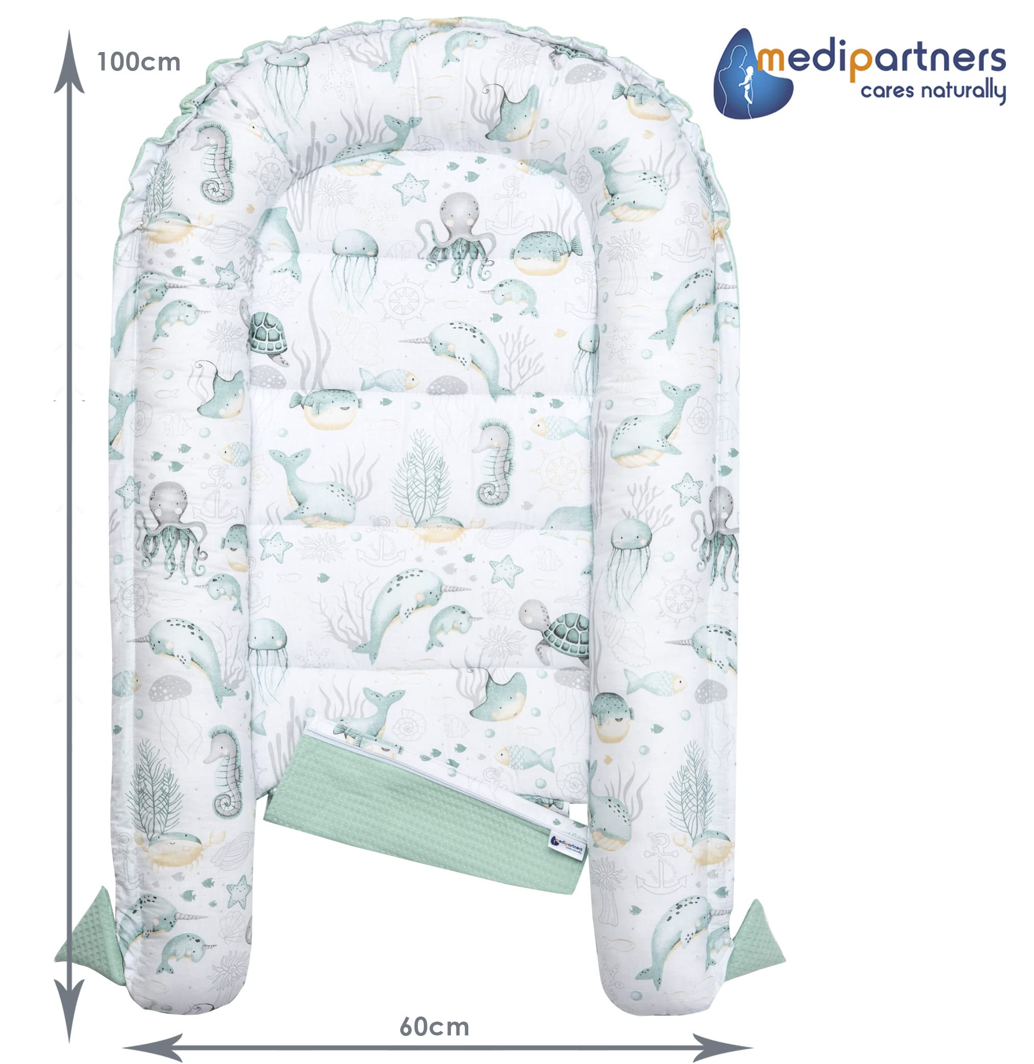 Medi Partners Reducteur de Lit Bebe - Réducteur Bébé 100x60x15cm Cocon et Naissance couffin Nid d'ange 100% Coton Gaufre (Glade avec Gaufre Grise)