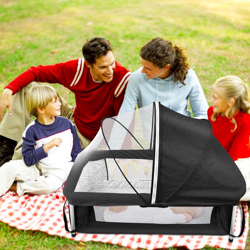 HUOLE Lit Cododo Bebe Berceau Bebe à 4 Niveaux, Couffin pour Dormir Ensemble en Toute Sécurité, Lit d'enfant Portable Facile à Plier pour Nouveau-né/Nourrisson-104 * 52 * 100-110 cm - Blanc cassé