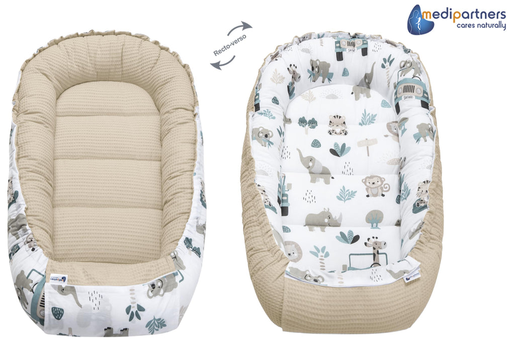 Medi Partners Reducteur de Lit Bebe - Réducteur Bébé 100x60x15cm Cocon et Naissance couffin Nid d'ange 100% Coton Gaufre (Glade avec Gaufre Grise)